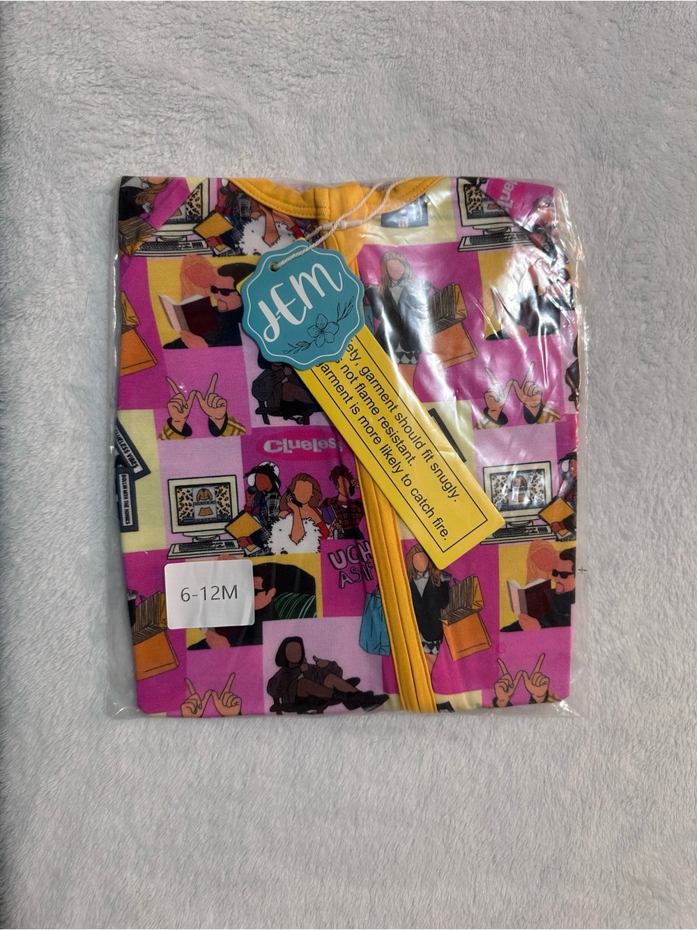 CLUELESS Pink & Yellow Graphic Kids Zip-Front Pajama One-Piece